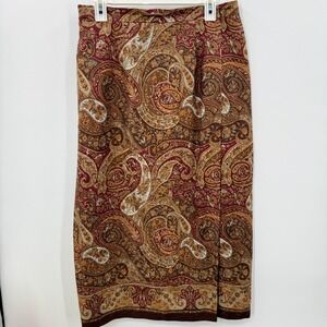 Vtg Talbots Y2K 100% Silk Paisley Midi Skirt Earthy Natural Fibers Dark Academia